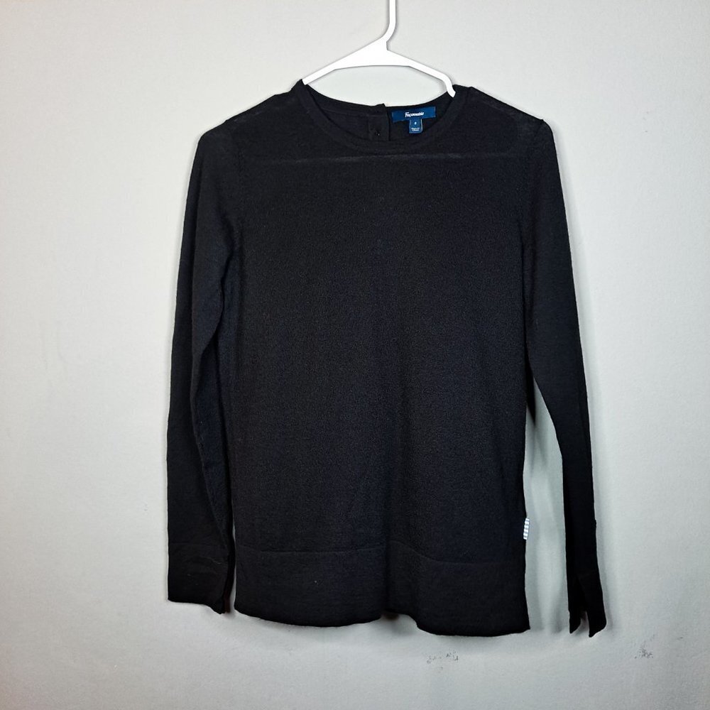 Faconnable Black Sweater Buttons Silk Cashmere‎ Small Pullover Shirt